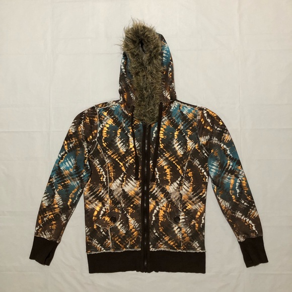 Self Esteem Tops - Self Esteem Junior’s Long Sleeve Full-Zip Metallic Brown Print Faux Fur Hoodie M
